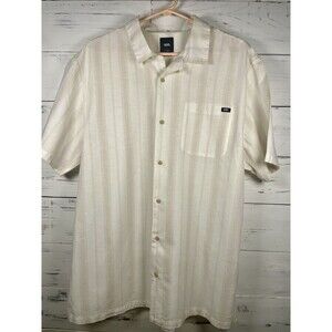 Vans Classic Fit Striped Short Sleeve Button-Up Shirt Men’s XL Beige Tan Casual